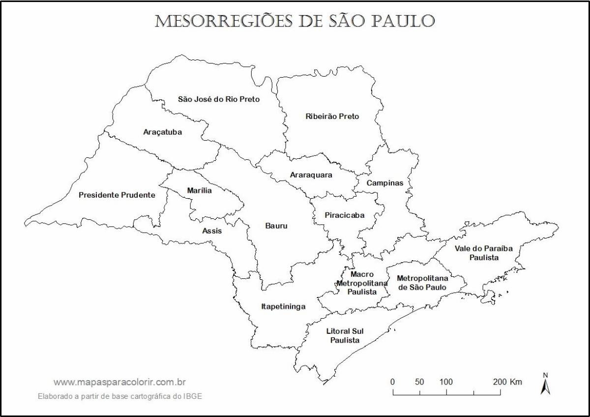 Map of São Paulo ქალიშვილი - რეგიონების სახელები