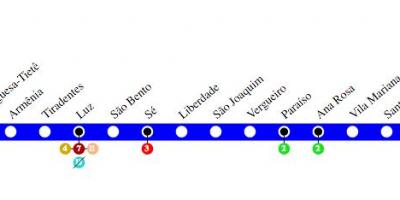 Map of São Paulo მეტრო - Line 1 - ლურჯი