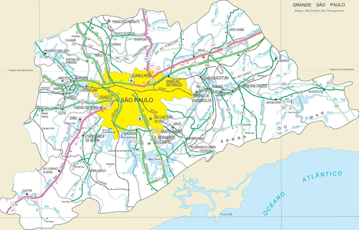 რუკა მაგისტრალების გარეუბანში São Paulo