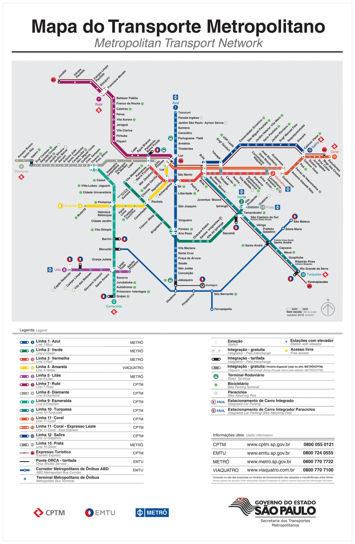 რუკა სატრანსპორტო São Paulo - EMTU/SP - მეტრო - CPTM