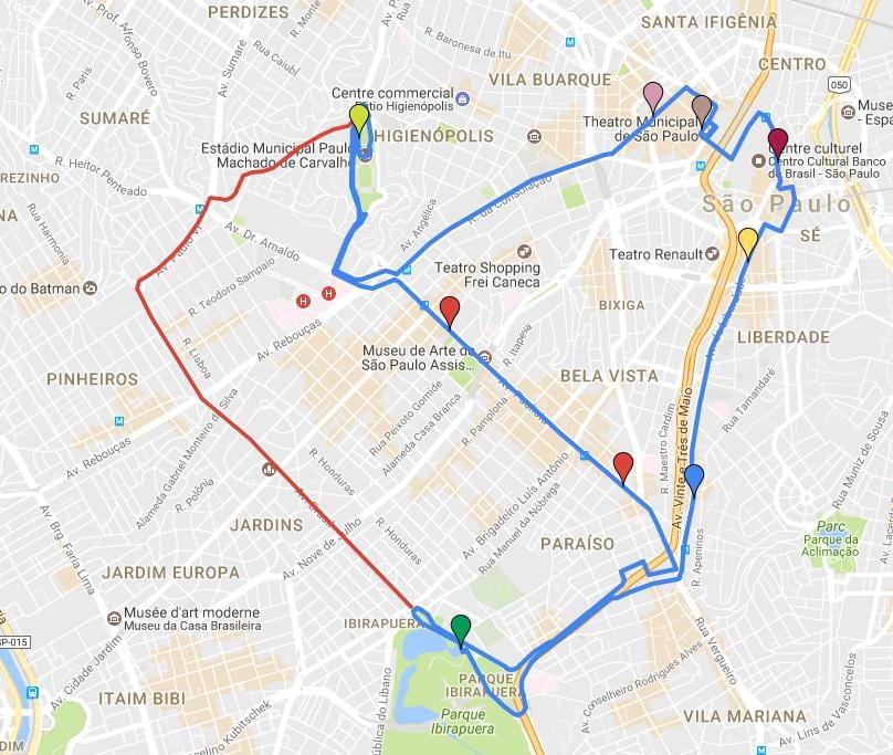რუკა წრიული turismo São Paulo - ხაზები