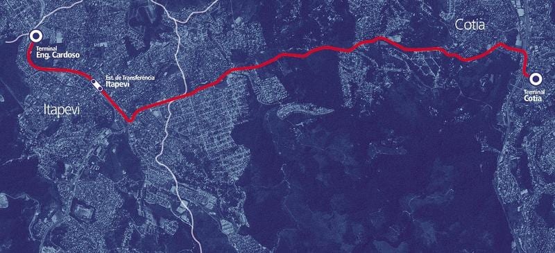 რუკა corredor BRT metropolitano Itapevi-Cotia