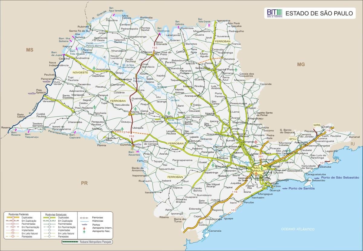 Map of São Paulo ქალაქი მაგისტრალების