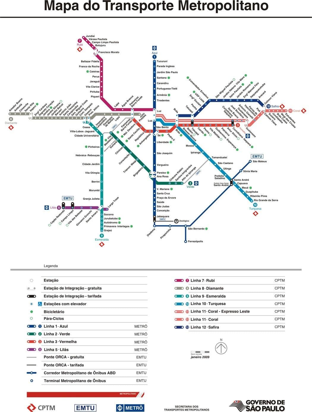 Map of São Paulo CPTM ტრანსპორტი