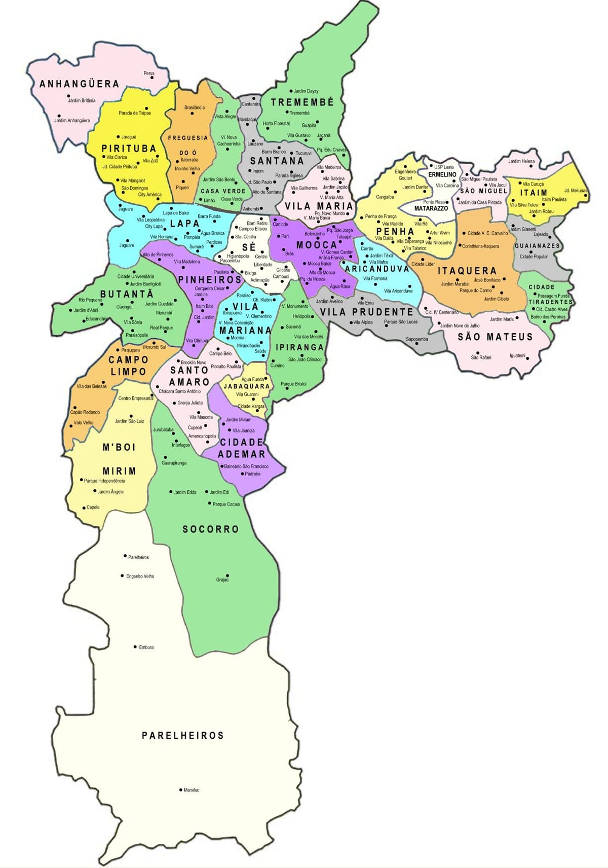 რუკა sub-prefectures São Paulo